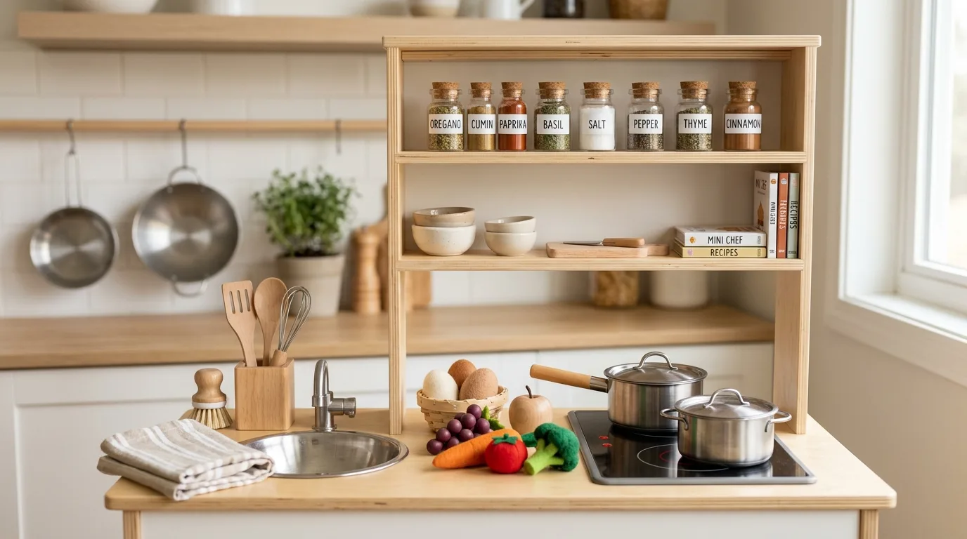 Use a tiny backsplash to make it feel more real inspiration for a kids play kitchen.